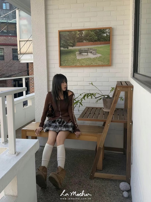 復古色調格子裙